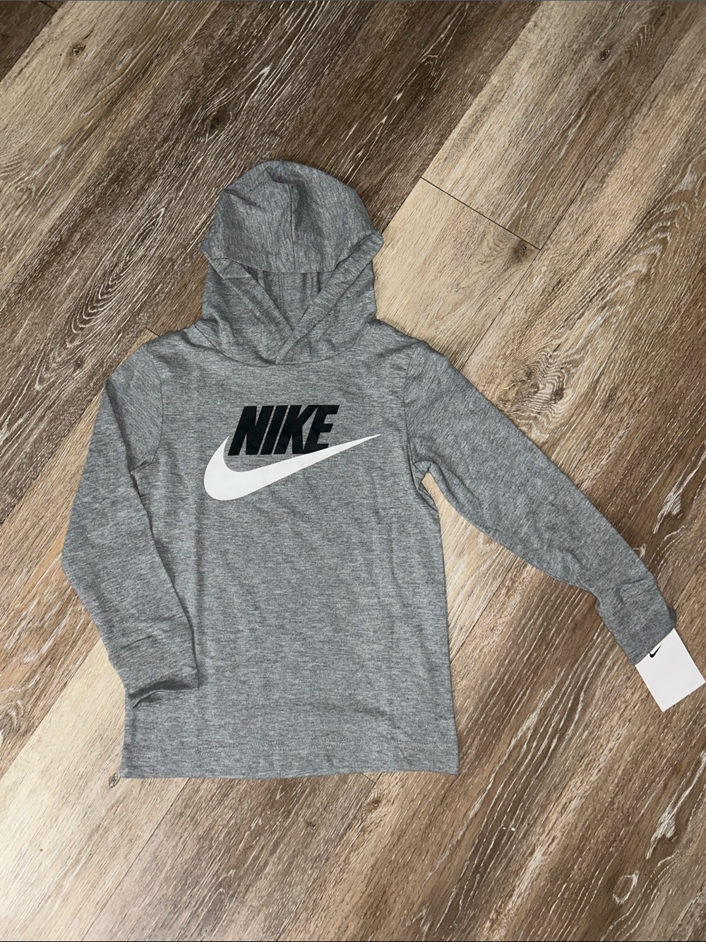 NEW Nike Gray Hooded Long Sleeve with Black & White Logo